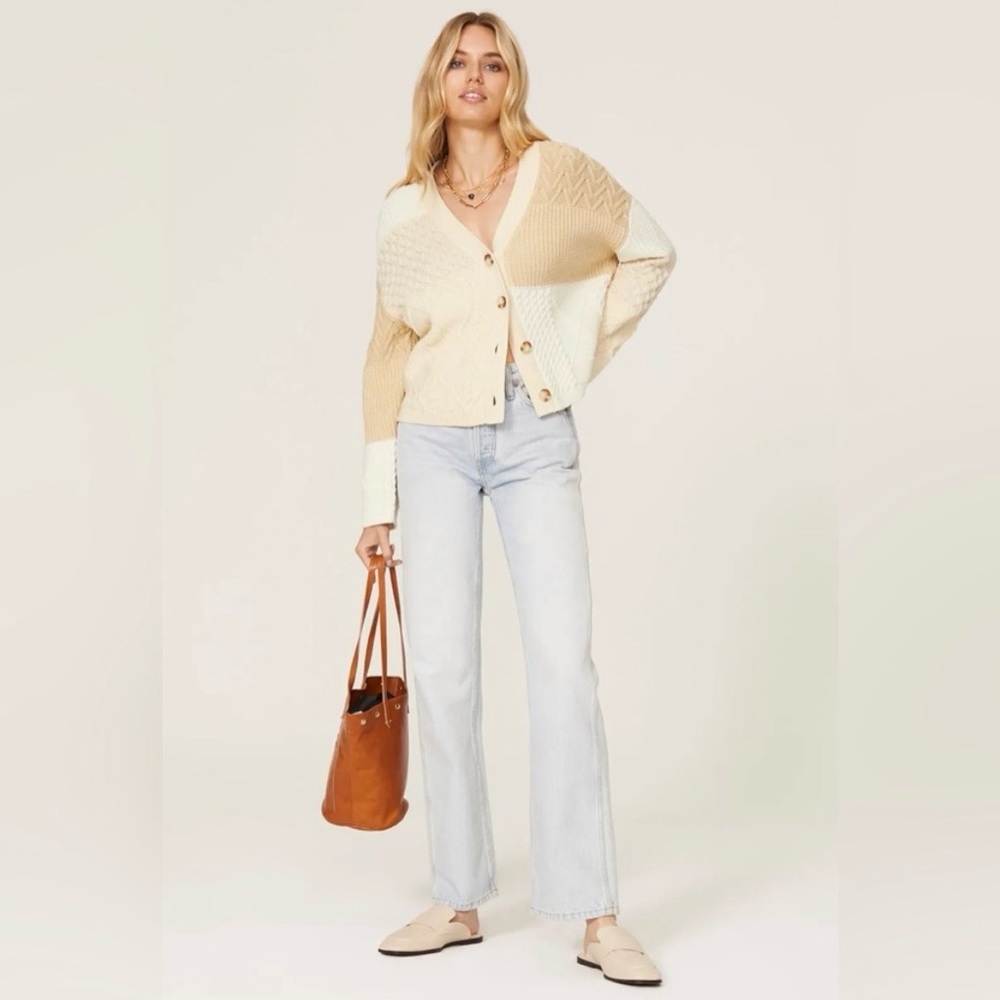 Rails Reese Patchwork Knit Cardigan in Cream and Tan